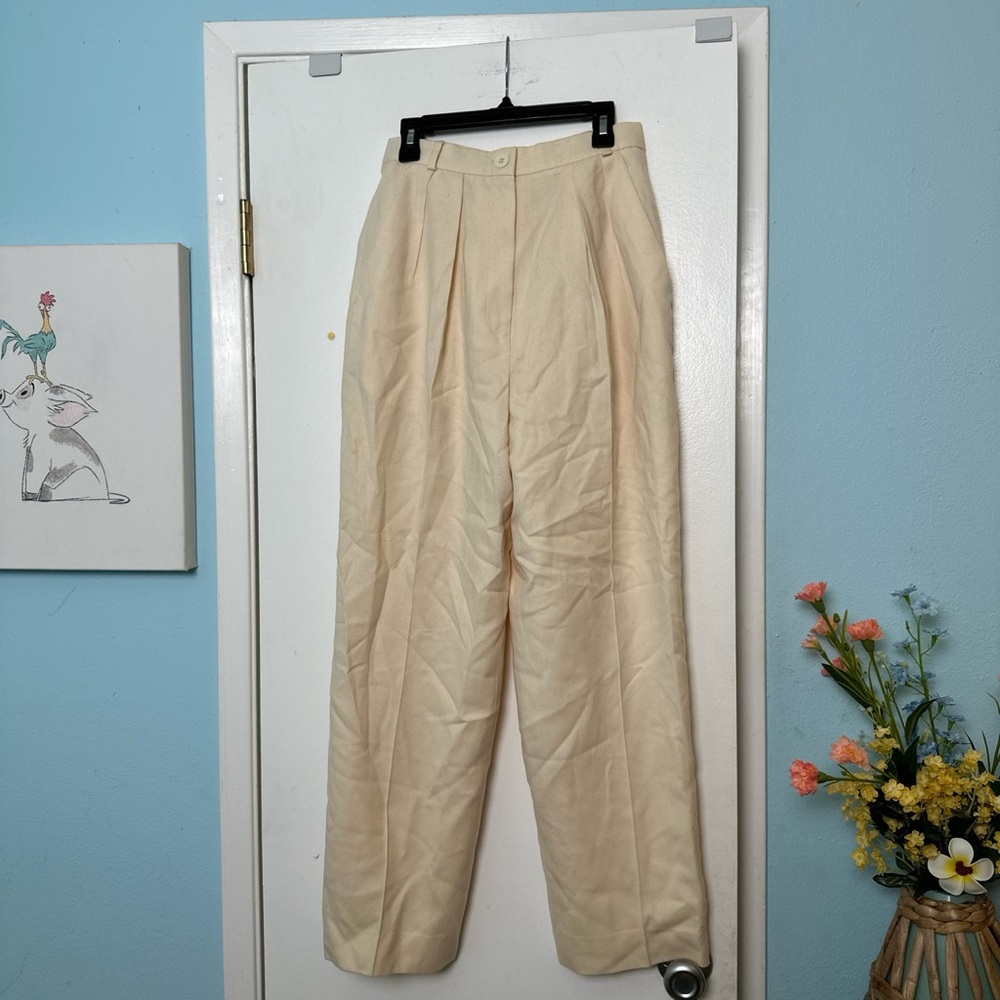 High-Waist Cream Pleated Women's Trousers